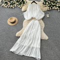 Vacation style pleated lantern sleeve shirt high waist skirt women's autumkorean style outfit pleatedeleganttwo-piece set