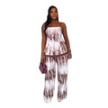 European and american cross-border women's fashion:  summer new arrivals - stylish casual printed sleeveless slit top and wide-leg pants set