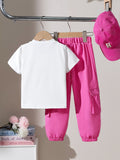European and american autumn cross-border exclusive: girls' appliqué embroidered top and cargo pants two-piece set