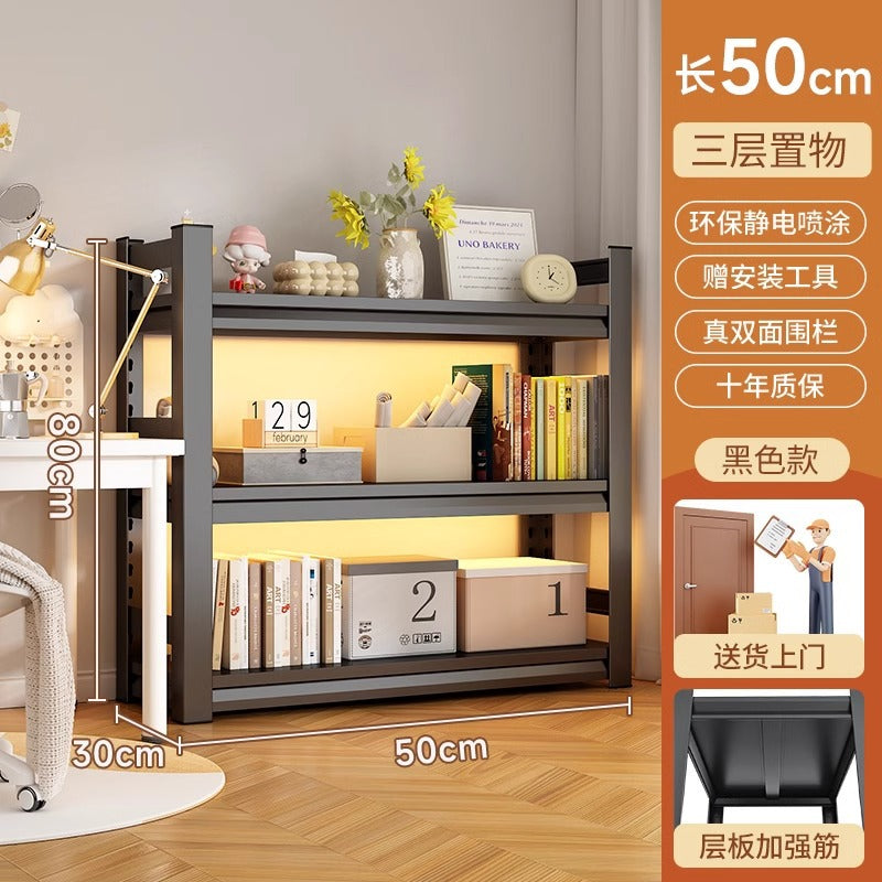 Multi-tier floor storage rack, steel bookshelf for home, living room, bedroom, kids' picture book organizer, simple iron art bookcase