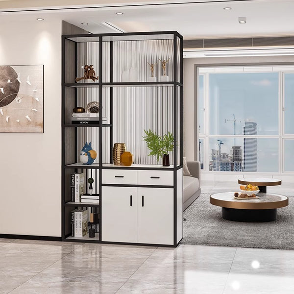 Home entrance cabinet Modern simple living room wrought iron partition cabinet Light luxury glass screen cabinet Door entrance cabinet Shoe cabinet