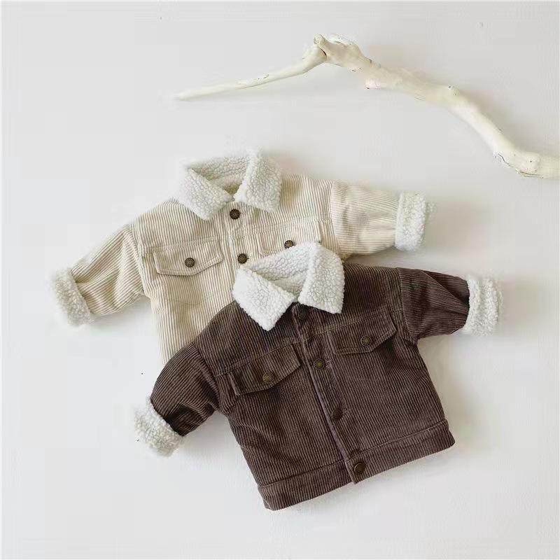New children's winter coat: korean style, fleece-lined, extra thick lambswool top, baby corduroy outfit