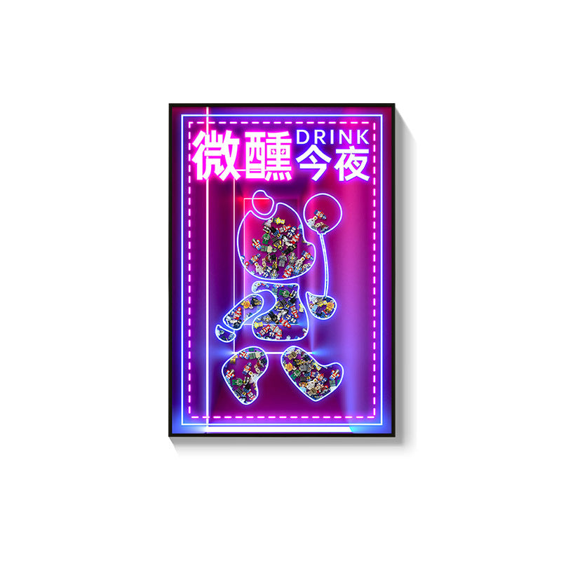 Trend luminous violence bear decorative painting hairdresser bar KTV creative led ambient light building block bear kaws hanging painting