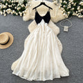 Atmosphere elegant french suspender dress for women  spring clothing sense of designcontrast colorpatchworkhigh waist holiday long skirt