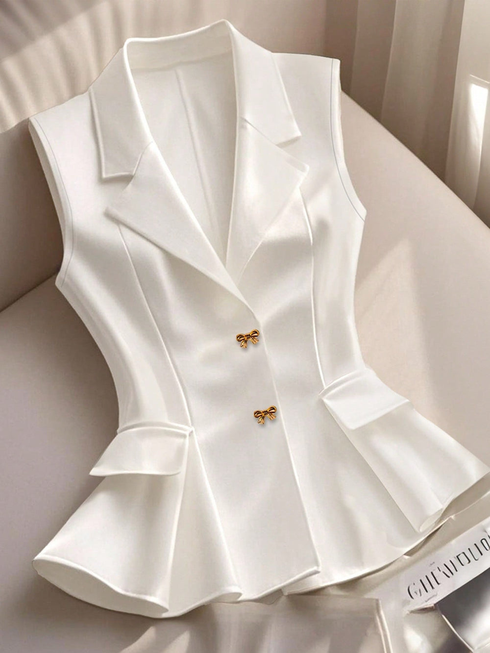 Amazon fashion cross-border women's sleeveless waist ruffles hem elegant work clothing vest