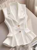 Amazon fashion cross-border women's sleeveless waist ruffles hem elegant work clothing vest