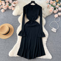 Autumn/winter soft & chic: women's knitted dress - designer cutout, cinched waist, flared sleeves, elegant knit dress