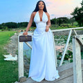 European and american cross-border women's fashion:  autumn new arrivals - sexy and elegant halter neck, cinched waist, slit hem, sleeveless maxi dress