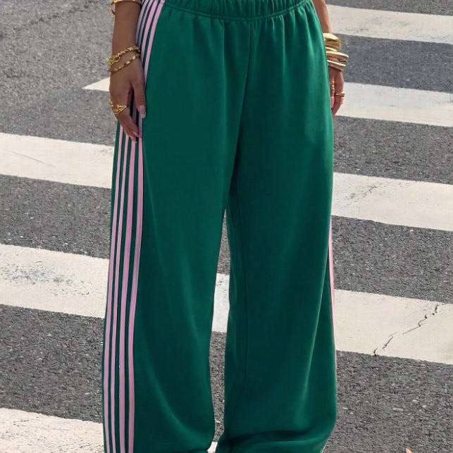 autumn cross-border hot girl style women's high-waisted slimming patchwork loose wide-leg sweatpants