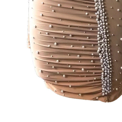 independent station european and american women's clothing pure colorfashionlong sleeves beaded hip dress wholesale