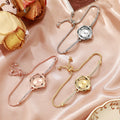 girls watch with small diamonds round preppy style elegant dial decoration lazy pull-out small bracelet women's watch