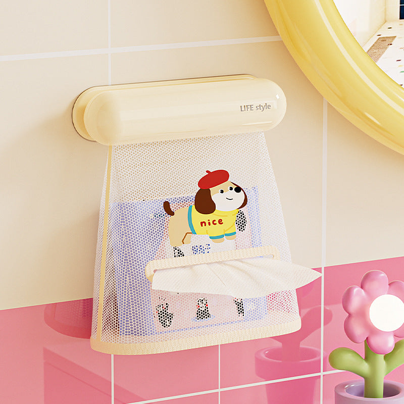For homewall-mounted no-punch cute puppy mesh bag waterproof and moisture-proof detachable washable bathroom towel storage mesh bag