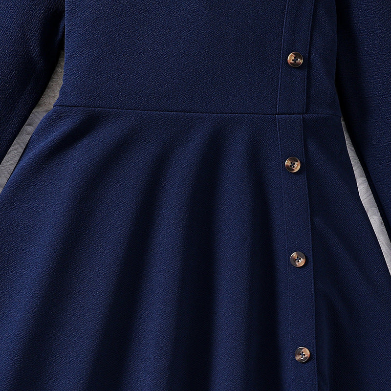 girls' clothing,  autumn/winter new arrivals, european and american style, export-quality, big kids' long-sleeved, side-button, casual and elegant dress