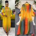 European and american chic gradient print dress - women's loose fit casual 3d floral lantern sleeve pleated maxi dress