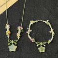 Summer icy little star green crystal multicolor flower braided necklace bracelet - versatile, unique, sweet, and cute accessory