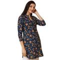 summer new  navy blue floral print dress - women's slimming v-neck mini dress