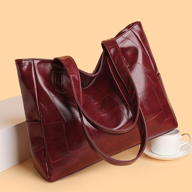 2025 new fashion large capacity women's shoulder bag pu leather tote bag simple versatile crossbody bag - cross-border