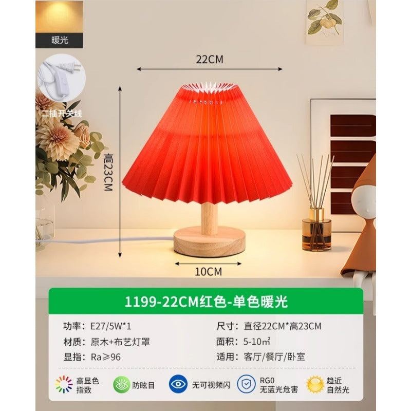 Table lamp Bedroom bedside lamp Internet celebrity ins girl atmosphere light LED Nordic retro pleated decorative night light 1