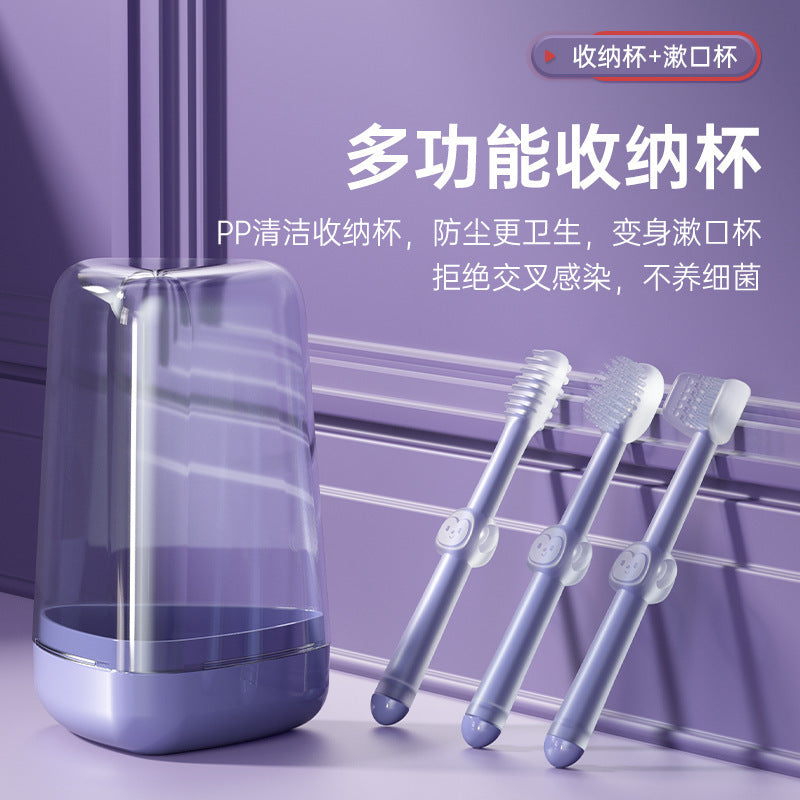 Children's toothbrush baby teeth silicone toothbrush newborn year old tongue brush oral cleaning three-piece set including mouthwash cup