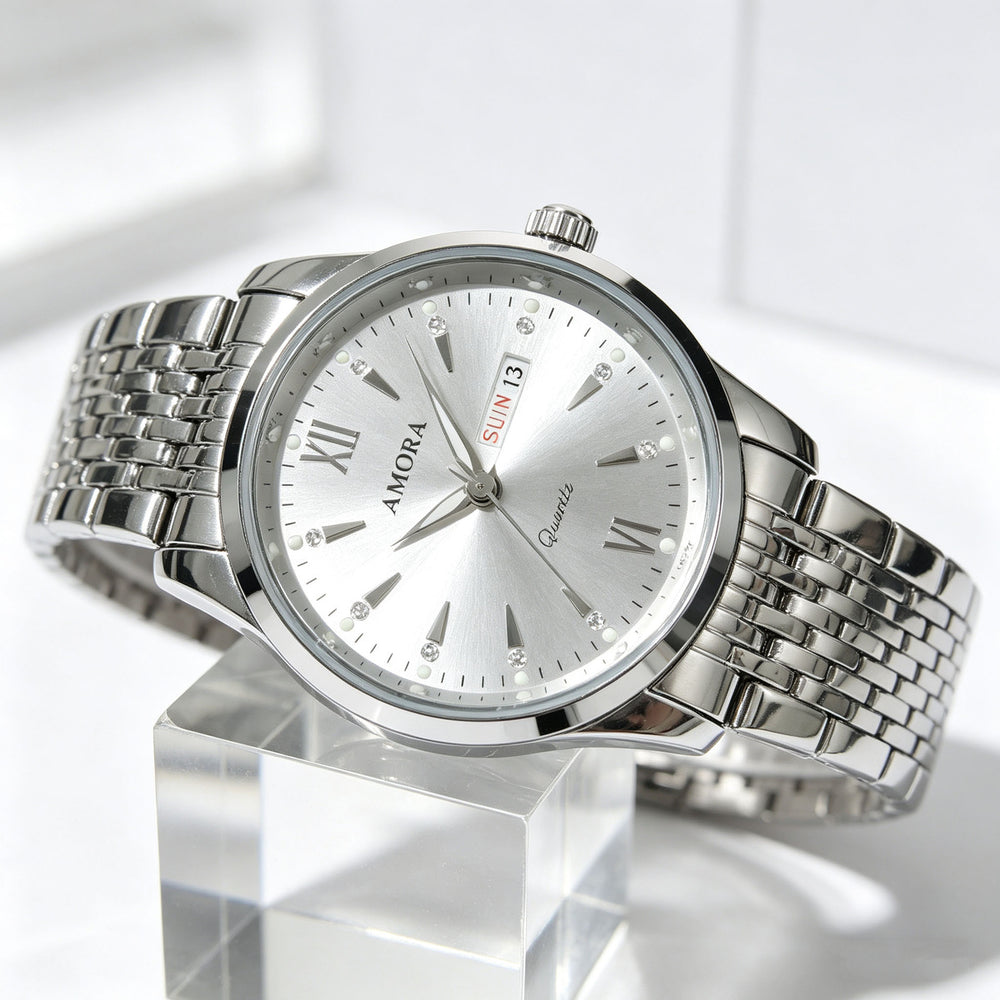 men's watch - hollow-out, waterproof, trendy luminous, dual calendar, stainless steel band quartz watch - business style for men