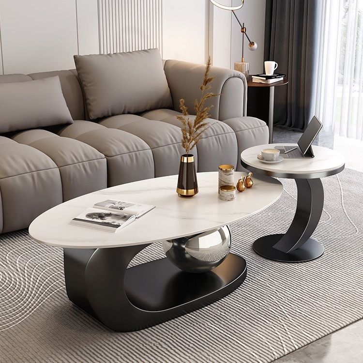Rock slab coffee table cream style living room for home oval modern small apartment black and white classy design coffee table combination