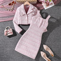 European and american girl's autumn outfit: new french retro chanel-style collared long-sleeve jacket and elegant vest dress two-piece set