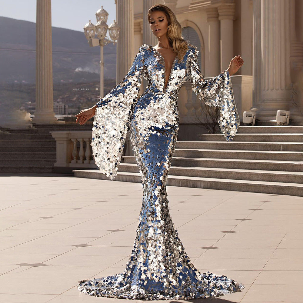 spring new arrivals: european and american style sexy sequin dress - silver evening gown, bodycon cocktail dress