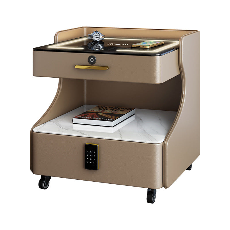Italian smart bedside table minimalist modern leather bedroom wireless charging popular minimalist storage cabinet high-end rock slab