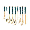 Amazon stainless steel cutlery set - creative ceramic stainless steel coffee spoon, fruit fork, dark green knife, fork, and spoon
