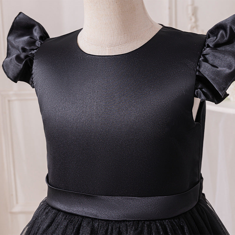 European and american newborn/first birthday dress - flutter sleeve tutu with bow, mesh skirt, flower girl princess dress, banquet/performance outfit