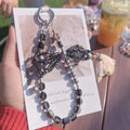 Luxury pearl bowknot phone charm - premium short 3d crystal wrist strap