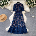 French sweet style pink hollow-out lace dress - women's summer korean style, slimming a-line dress for work and everyday wear