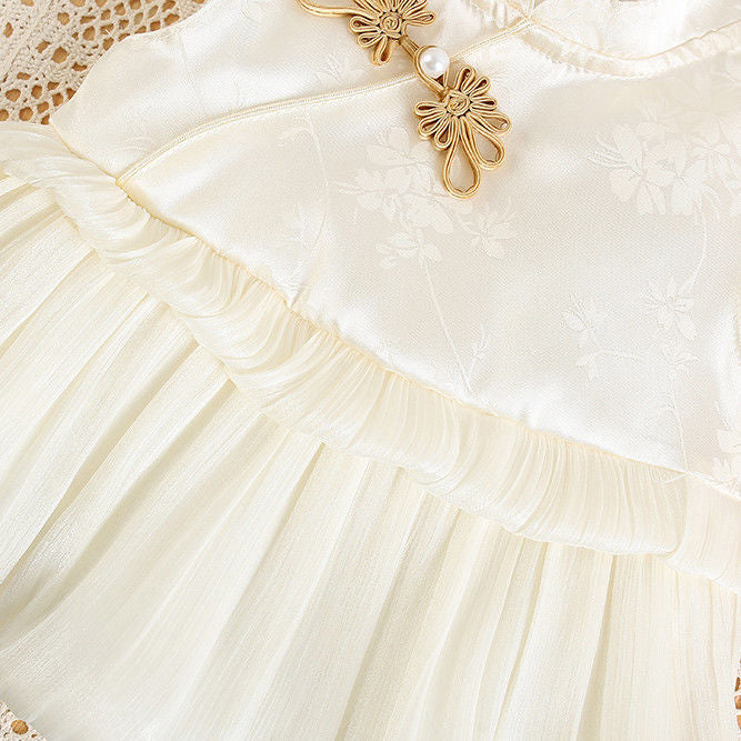Summer 100-day newborn thin one-piece jumpsuit baby chinoiserie bag butt cover baby princess dress trendy