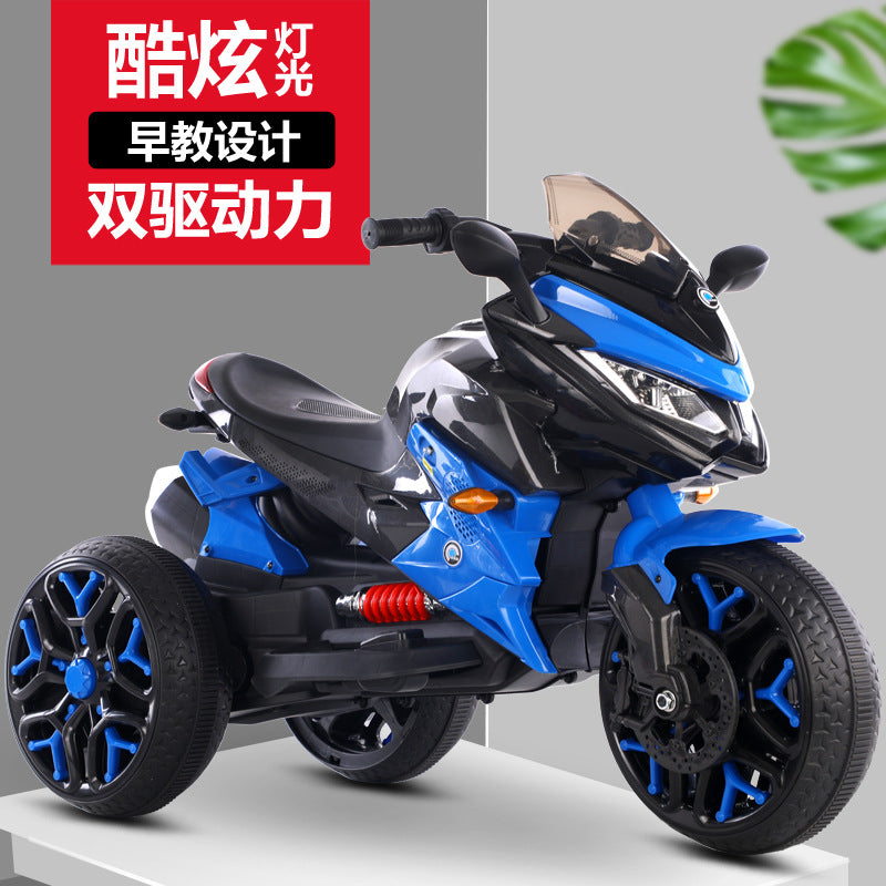 New children's three-wheeled electric motorcycle rechargeable boys and girls toy car electric three-wheeled motorcycle anti-roll