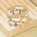 Wholesale blue and white porcelain beaded bracelets - european and american cross-border retro chinese style personalized faux pearl cross pendant jewelry