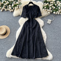 Frenchretrocut outembroiderwaist short sleevedress women's summerslimming lookelegantfashionelegancelong dress