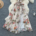 Atmosphere stereo flower halter oblique shoulder suspender dress female french pure desire waist elegant slit floral skirt