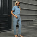 European and american cross-border women's summer new arrivals:  independent site washed cropped top + pearl pants set - trendy style