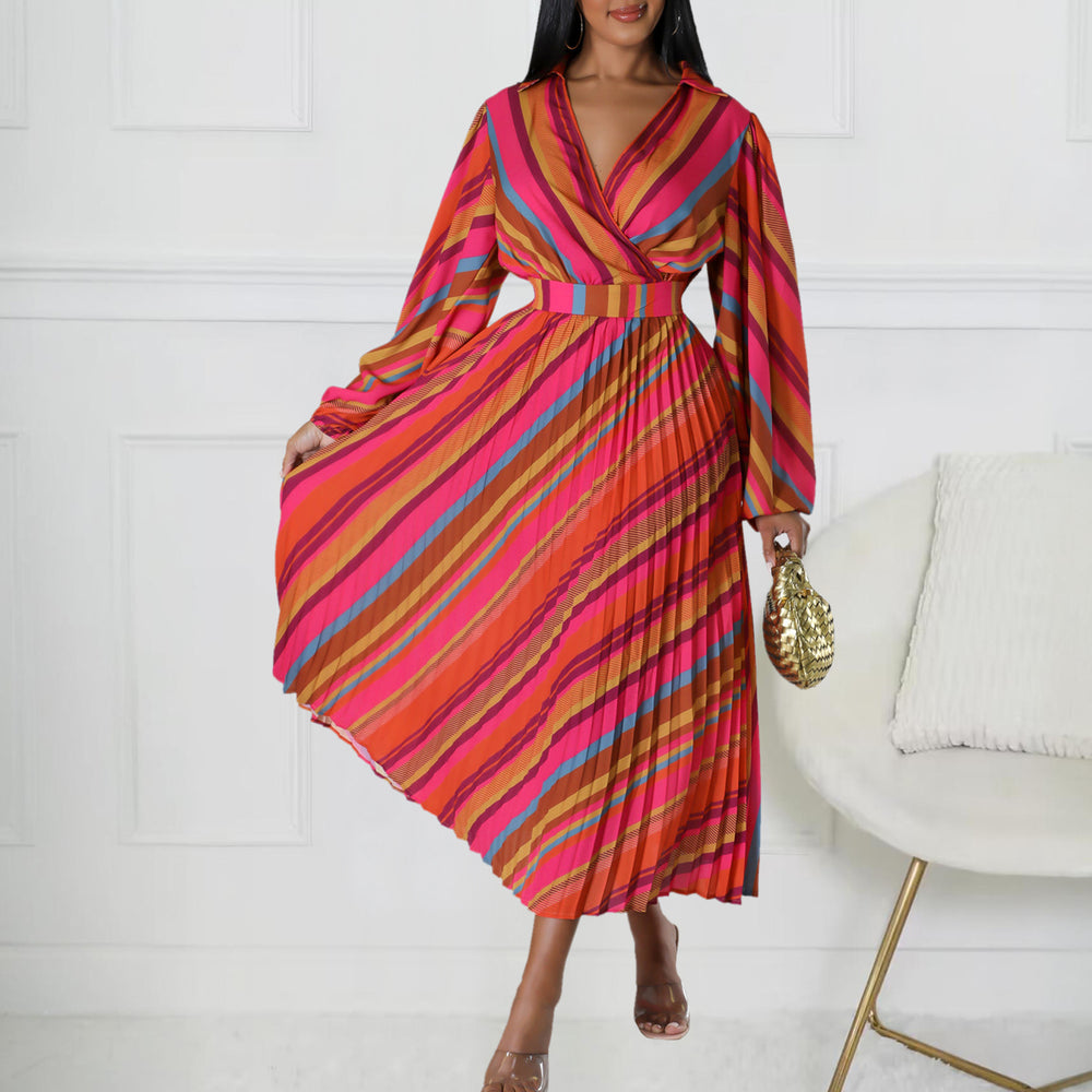 D500  fashion summer new women's fashion lapel long sleeves sexy lapel large swing skirt export dress
