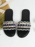 2025 new export summer women's slippers - fashionable, casual, comfortable, flat, ethnic style, one-strap woven design