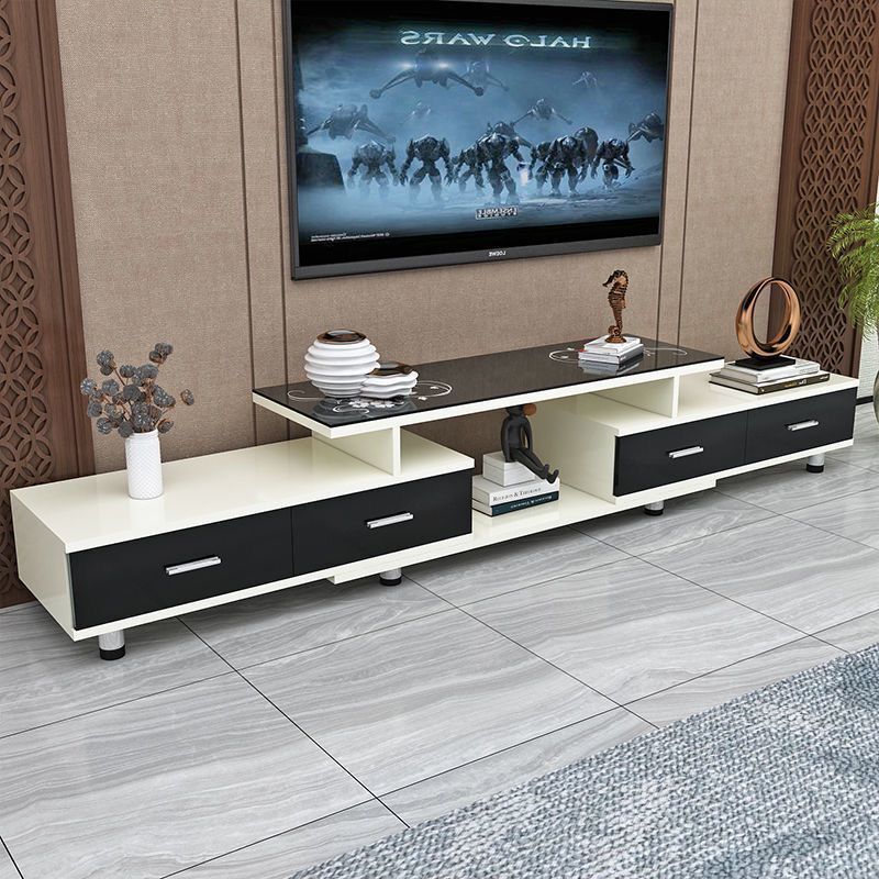 Tempered glass extendable tv stand & coffee table set - minimalist modern european style for small apartments - home living room tv cabinet