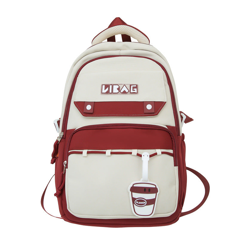 New large-capacity schoolbag male junior high school students contrasting color double backpack Korean version college student couple fashion backpack