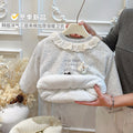 Girls' autumn/winter three-layer quilted padded sweatshirt, korean style trendy top, baby girl long-sleeved warm base layer