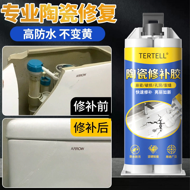 Ceramic repair glue, white washbasin crack, damaged marble washbasin, toilet pothole plugging, tile glue
