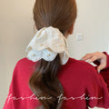 Korean dongdaemun sweet lace trim scrunchie, premium pearl hair tie, ponytail holder, durable hair accessories