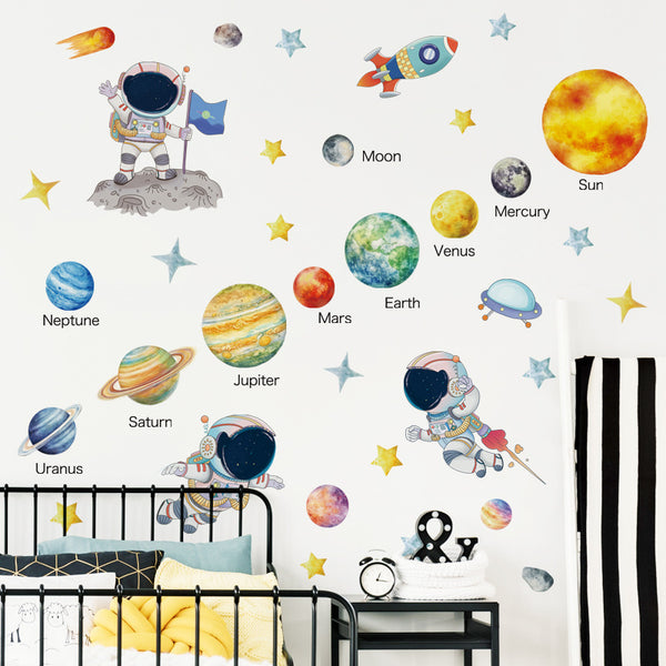 Cosmic starry sky decorative sticker nine planets background wall removable decorative wall sticker astronaut sticker 69077