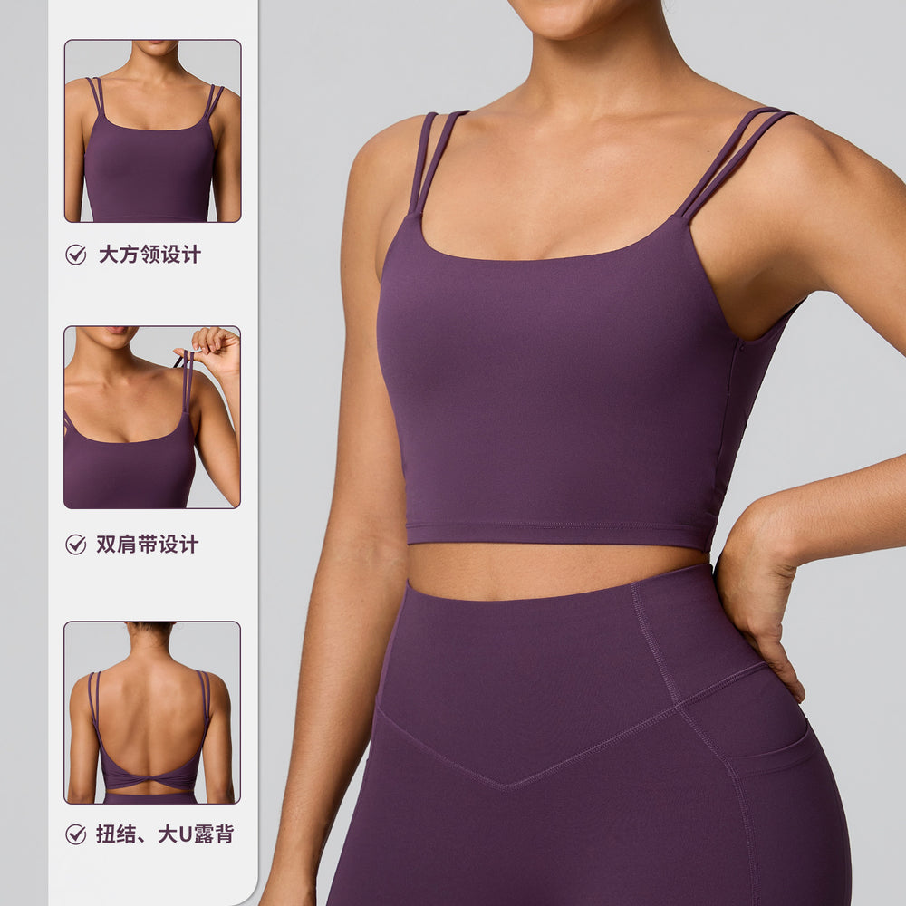 European and american new style camisole yoga top women's sexy backless shockproof sports bra running fitness activewear