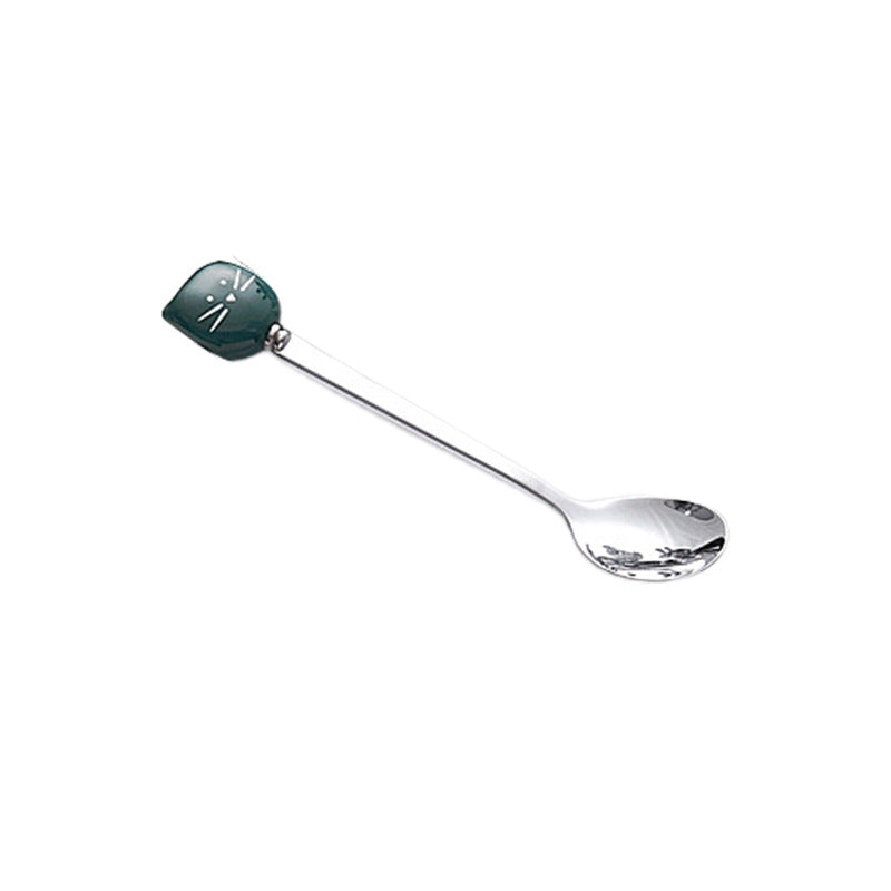Cute cartoon stainless steel ceramic spoon ice cream scoop soup spoon wholesale fruit fork spoon high-value mixing spoon