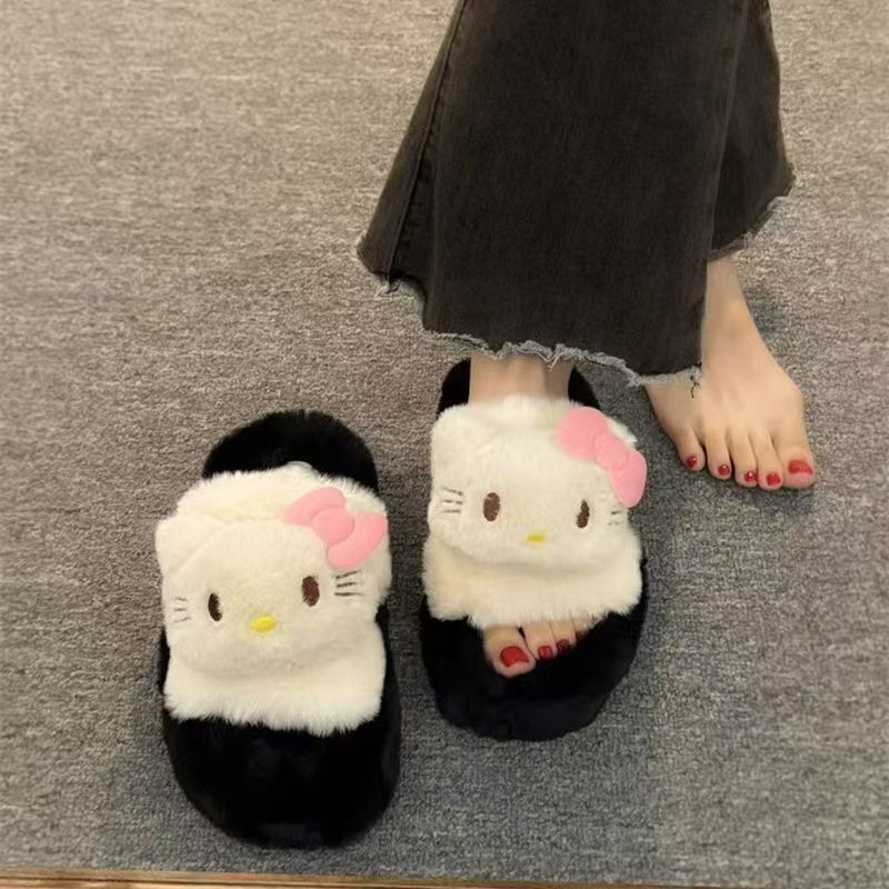 New arrival high-looking kt cat fur slippers flip-flops 2025fall and winteroutwear soft thick bottom non-slip cute cartoon