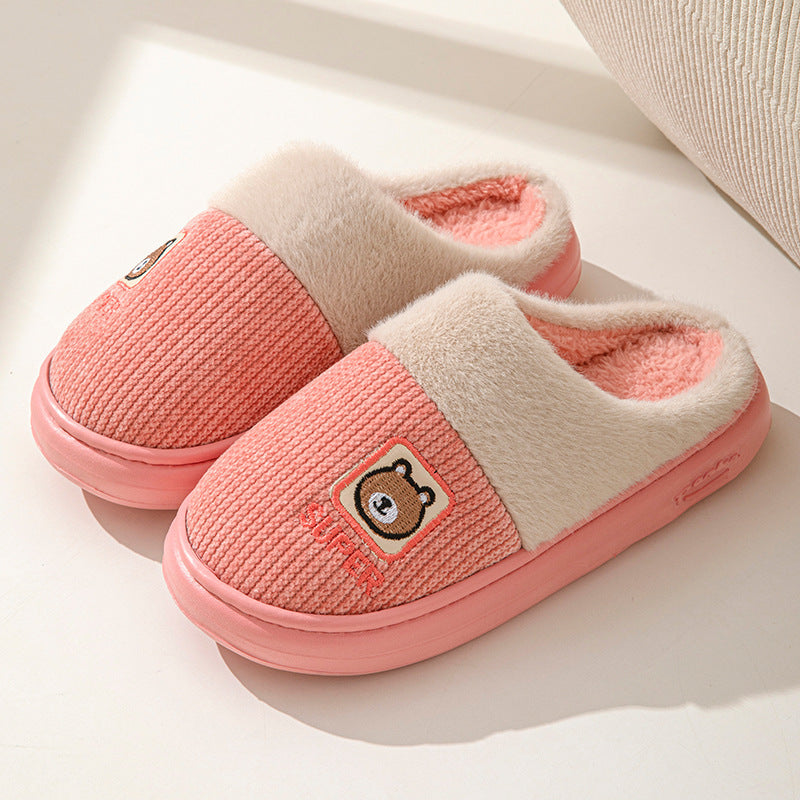 Winter cotton slippers for men, non-slip, wear-resistant eva thick sole, 2024 new indoor warm plush couple slippers